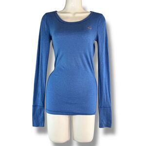 Retro Y2K Blue Hollister Henley Long Sleeve Cotton Shirt Scoop Neck Size M 90s